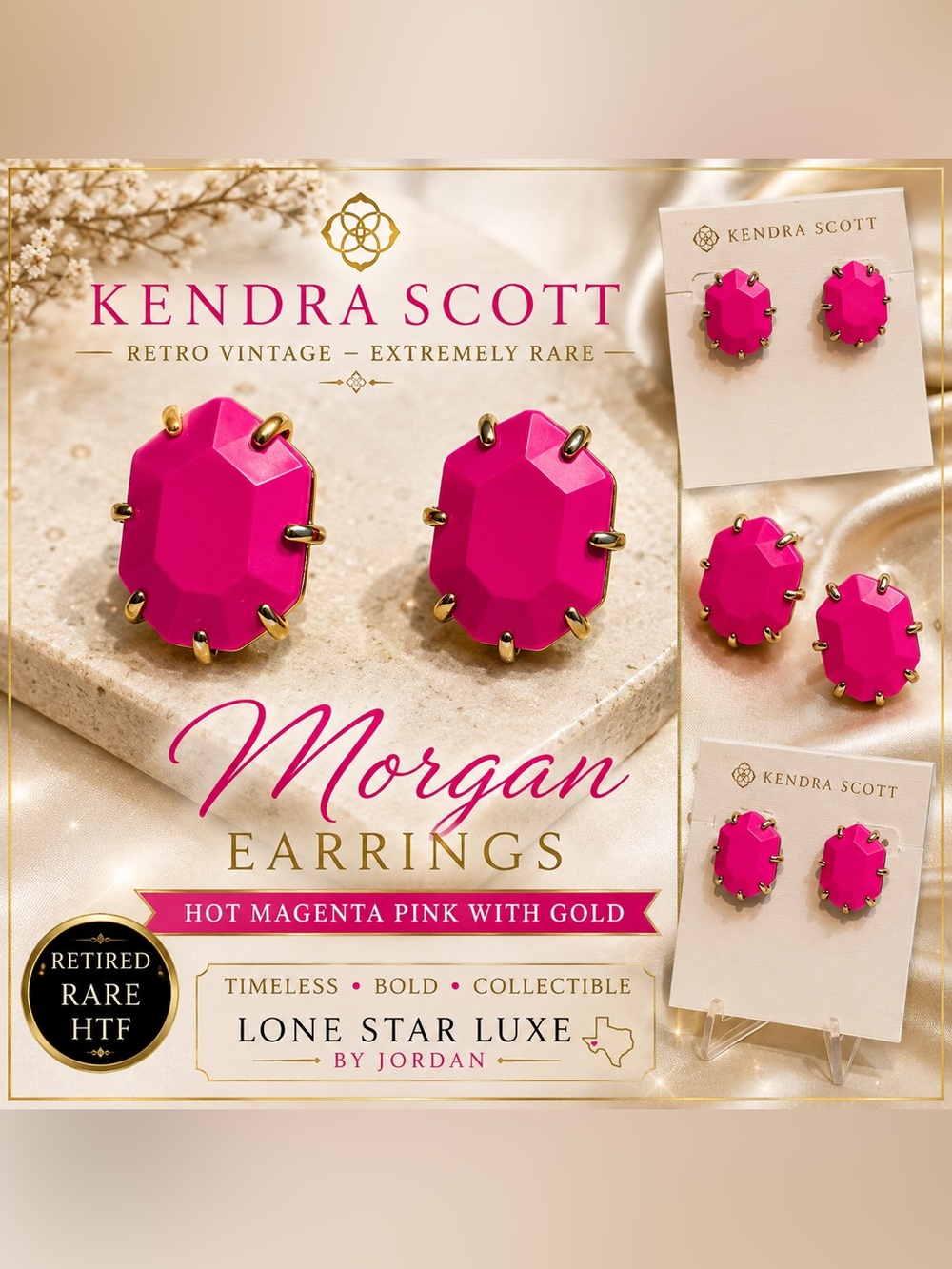 Kendra Scott Morgan Hot Magenta Pink Gold Earrings – RARE